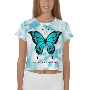 BUTTERFLY ALL OVER PRINT Women's CROP TEE | INSPIRATIONAL QUOTES | FIGHT | FLY | WINGS | COMFORTABLE | SMOOTH | SOFT FABRIC All-Over Print Crop Tee