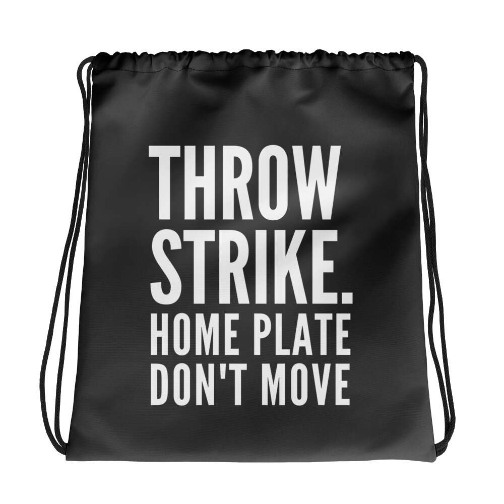 BASEBALL Drawstring bag | THROW STRIKE | BASEBALL QUOTES | SPORTS | BAT | HELMET | COTTON HANDLES | POLYESTER | GYM BAG