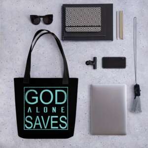 GOD SAVES ALONE Tote bag | GOD QUOTES | YOU ARE NOT ALONE | MAGESTY | HOPE | POLYESTER FABRIC | COTTON HANDLES | CONSUMER BAG