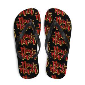 black flip-flops with vibrant print