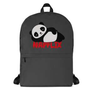 grey backpack with panda picture