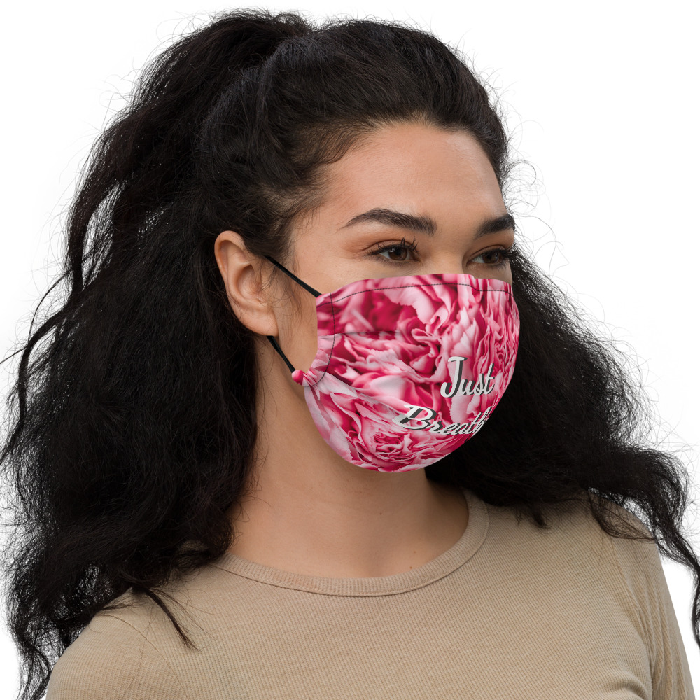 JUST BREATHE MASK | BLOOM | BRIGHT | FLOWER BACKGROUND Premium face mask | WASHABLE AND REUSABLE MASK - Image 2