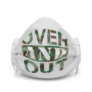soft and washable face mask with printed words over and out