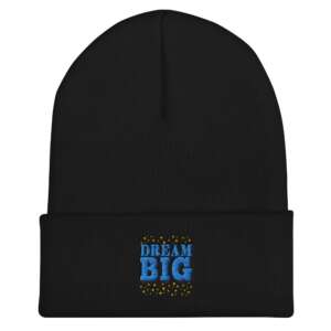 DREAM BIG Cuffed Beanie | STARS | AIM FOR STARS | MOTIVATIONAL QUOTES | HYPOALLERGIC | HAND WASHABLE | CREATIVE TYPOGRAPHY | TURBO ACRYLIC