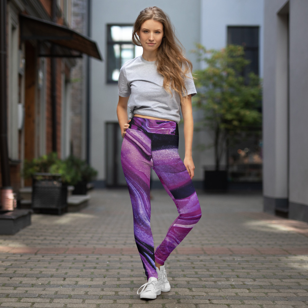 ABSTRACT Yoga Leggings | PAINT LOVERS | POUR ART | GYM WEAR | POLYESTER SPANDEX - Image 4