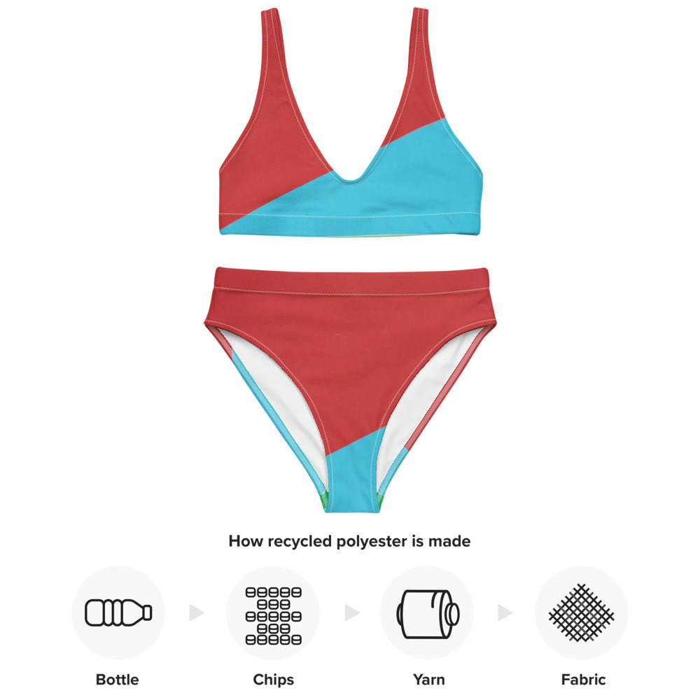Red- Blue Recycled high-waisted bikini - Image 2